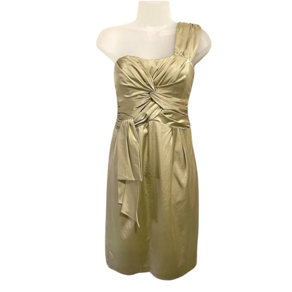 Nanette Lepore Champagne Vegan Silk La Marocain Knot So Fast Cocktail Dress